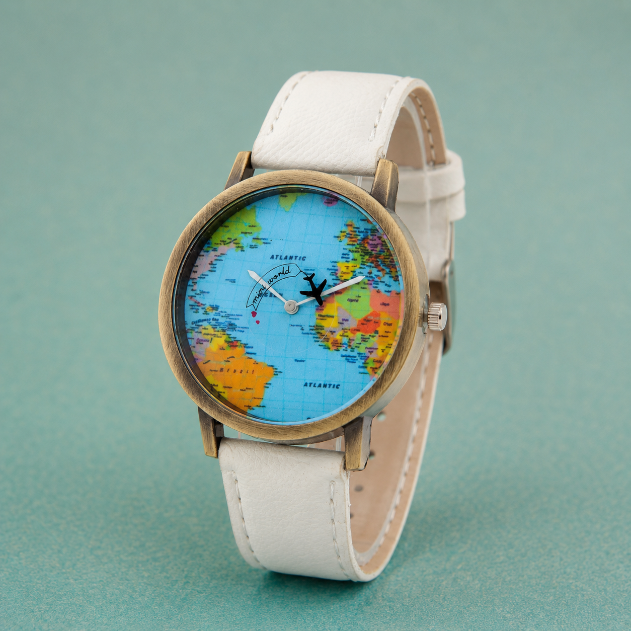 World Map Watch With Rotating Plane