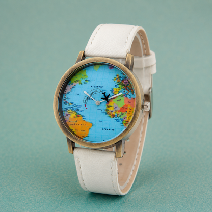 World Map Watch With Rotating Plane