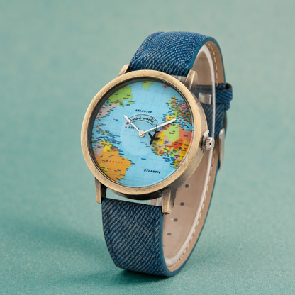 World Map Watch With Rotating Plane