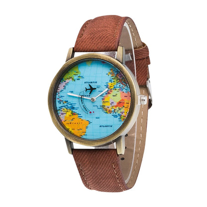 World Map Watch With Rotating Plane