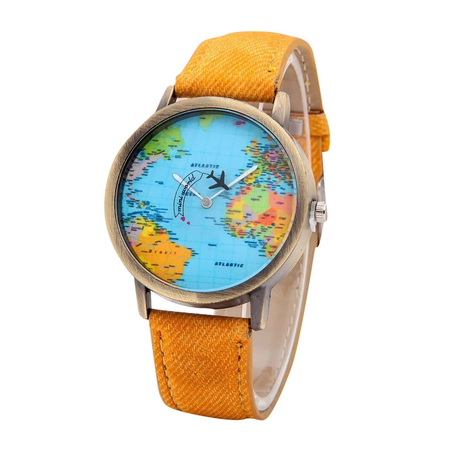World Map Watch With Rotating Plane