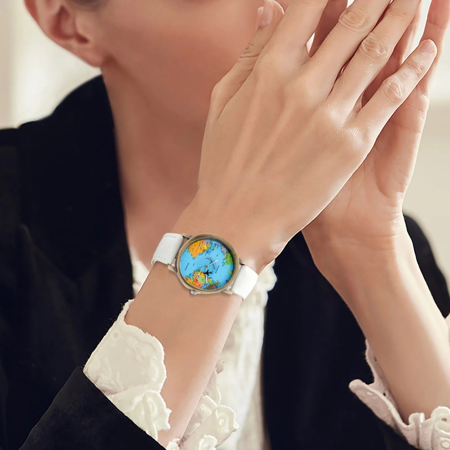 World Map Watch With Rotating Plane