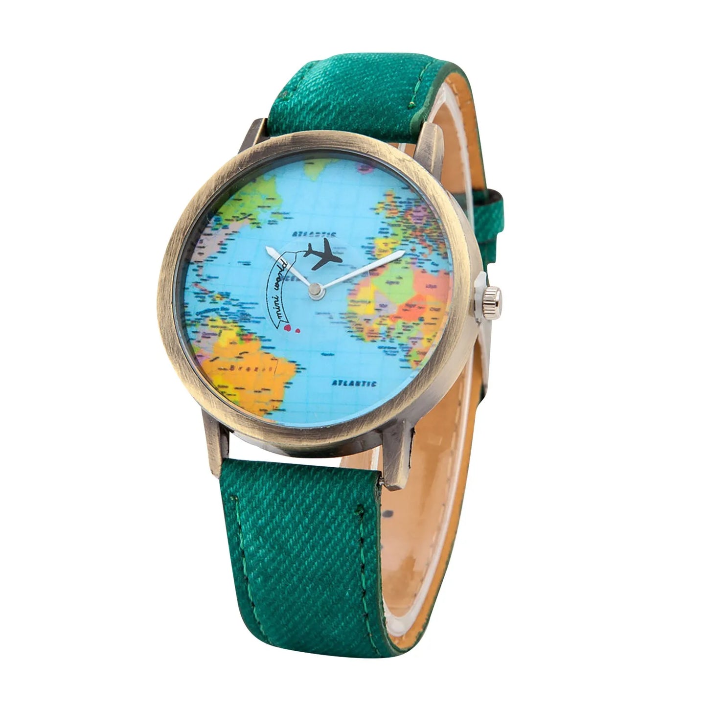 World Map Watch With Rotating Plane