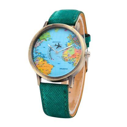World Map Watch With Rotating Plane