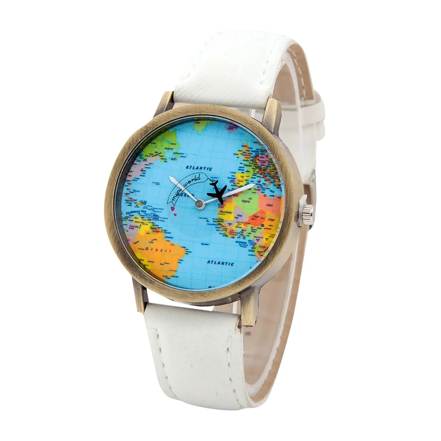 World Map Watch With Rotating Plane