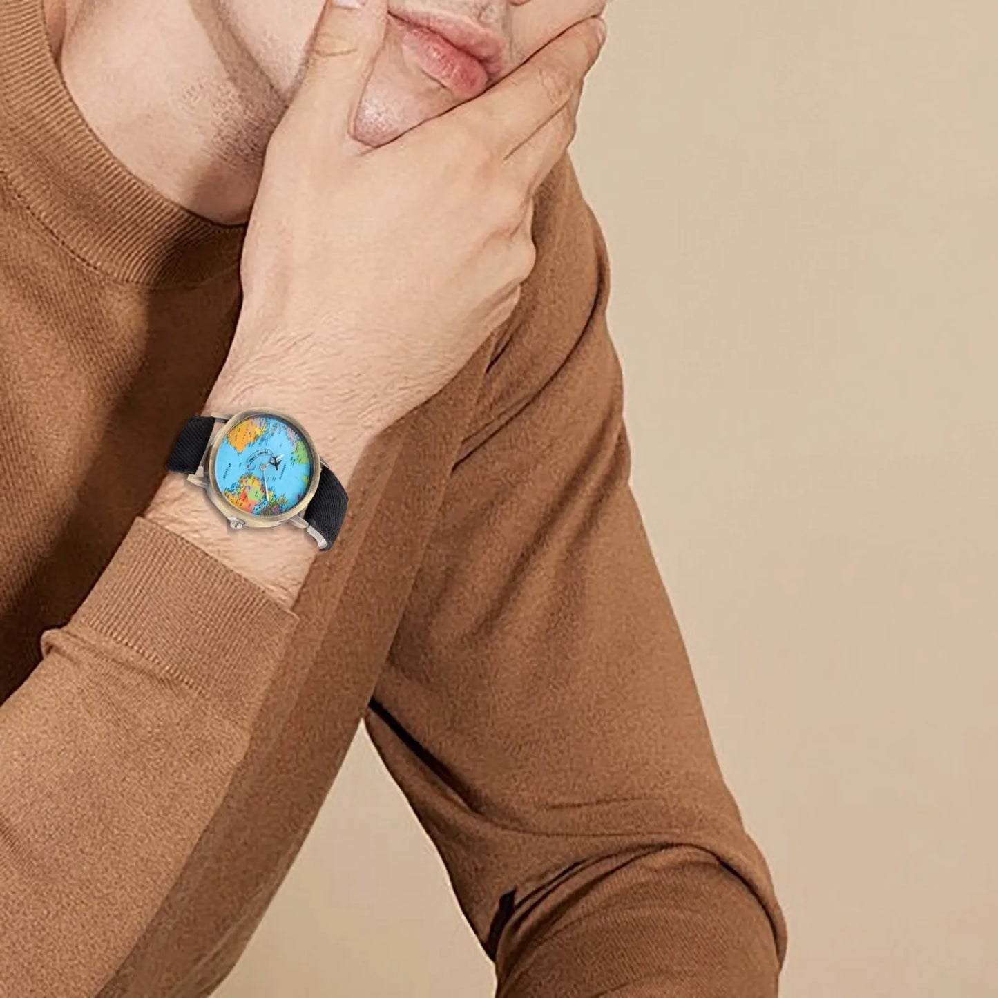 World Map Watch With Rotating Plane