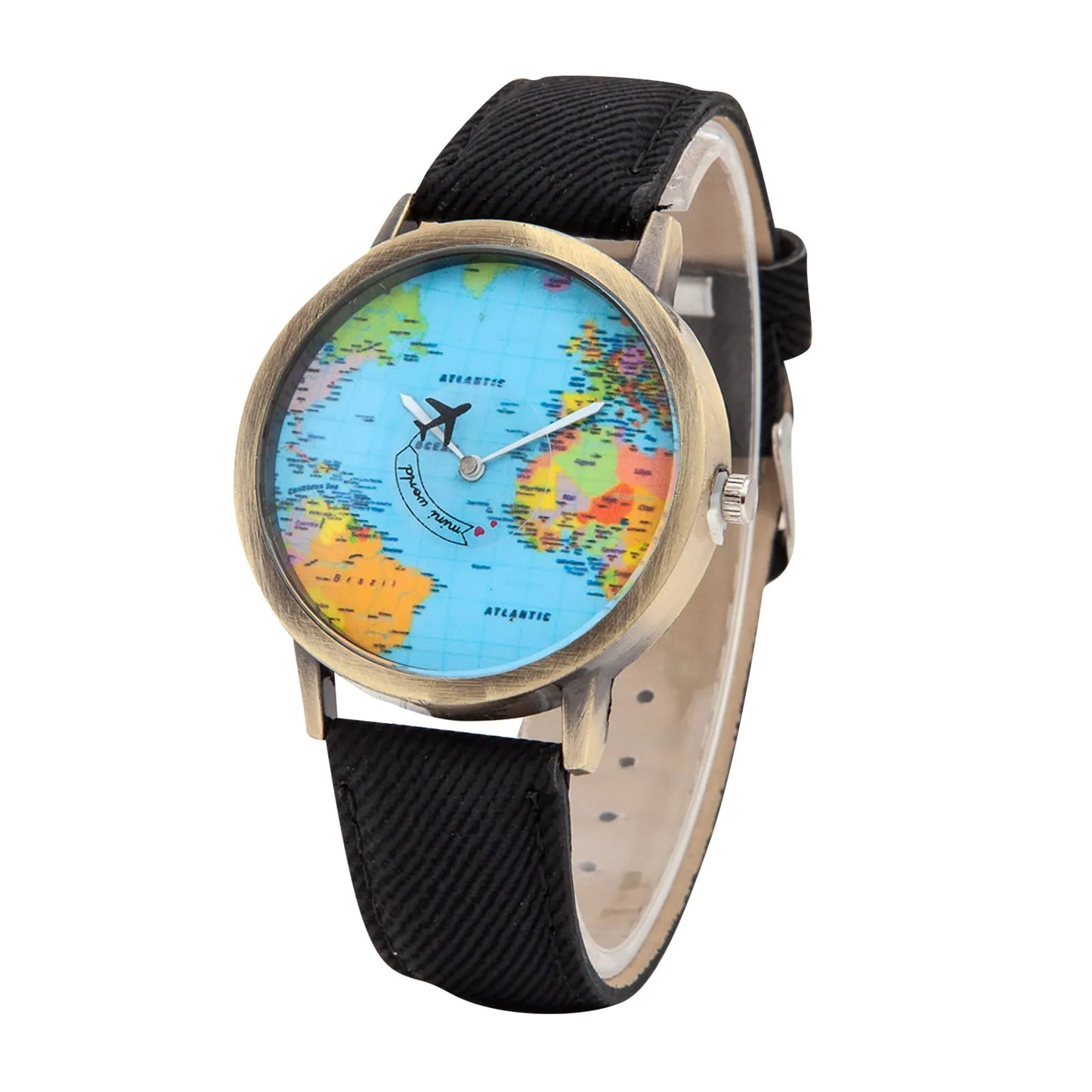 World Map Watch With Rotating Plane