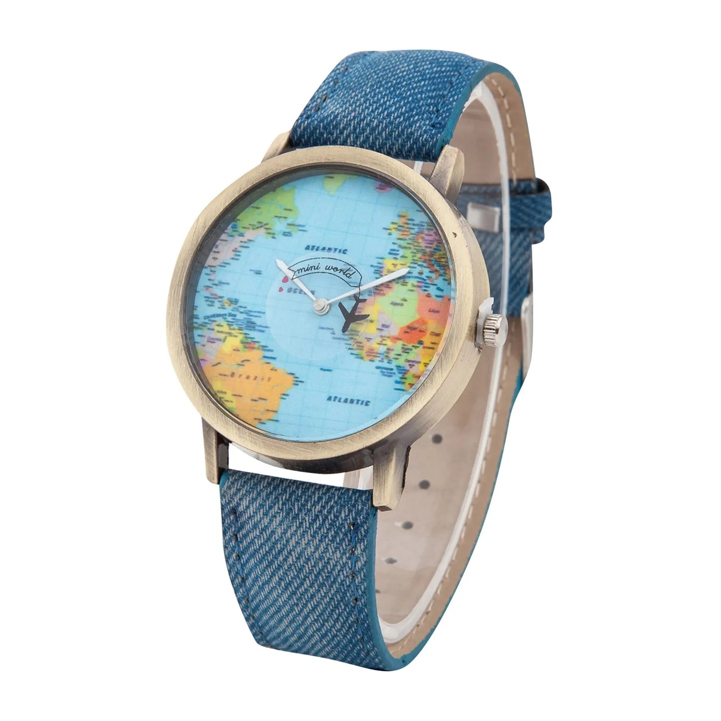 World Map Watch With Rotating Plane
