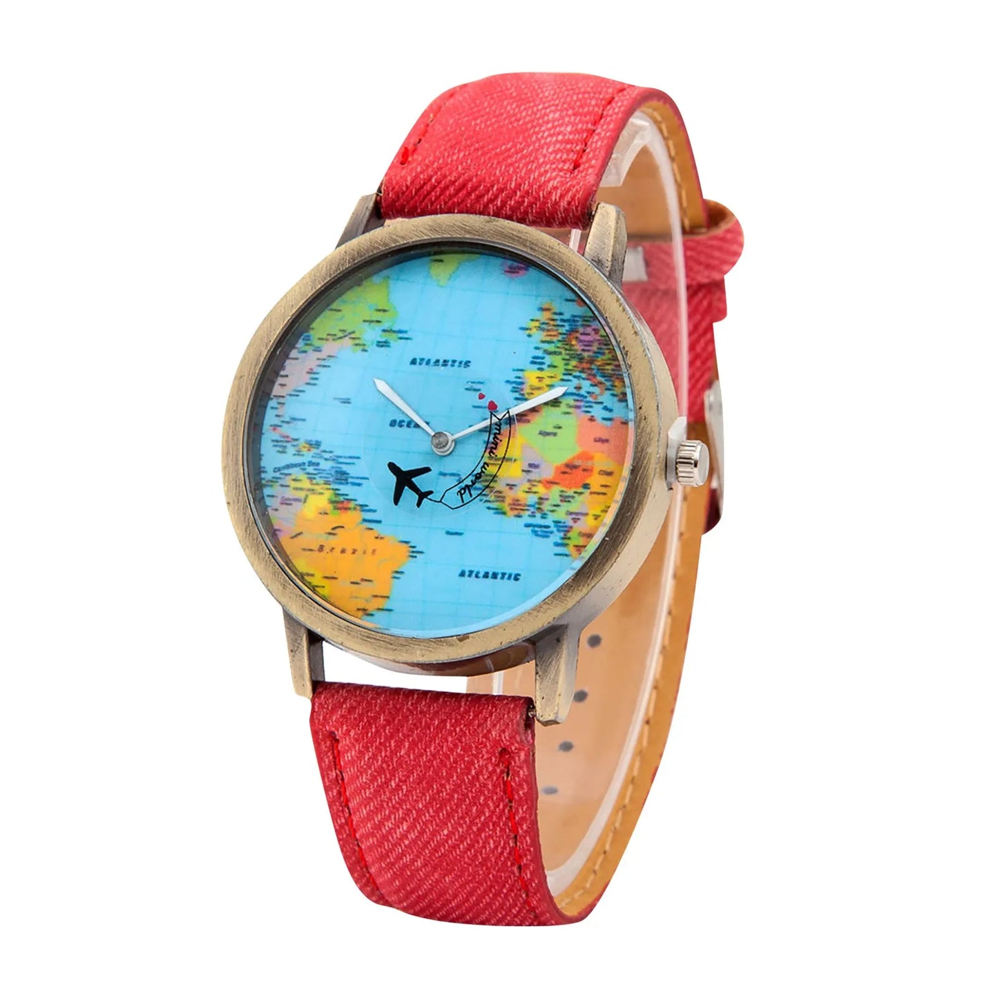 World Map Watch With Rotating Plane