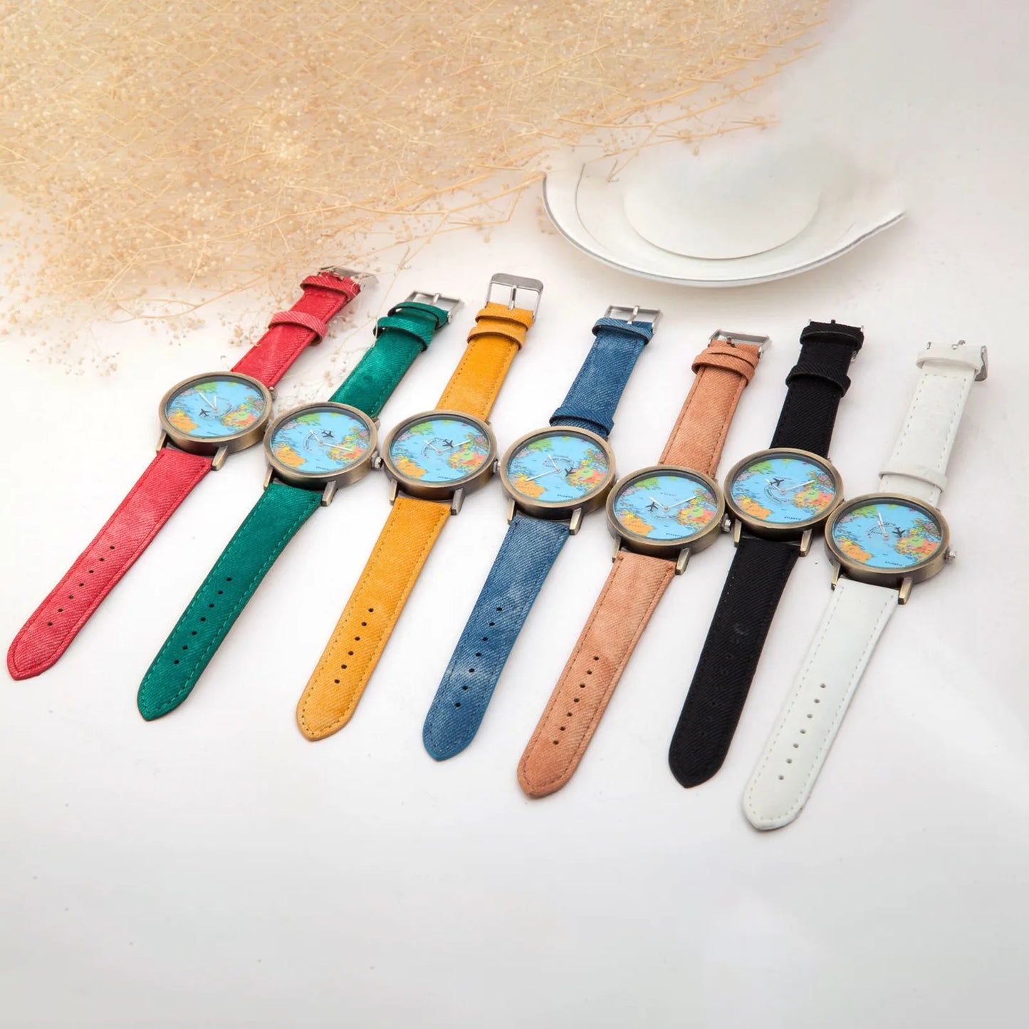 World Map Watch With Rotating Plane