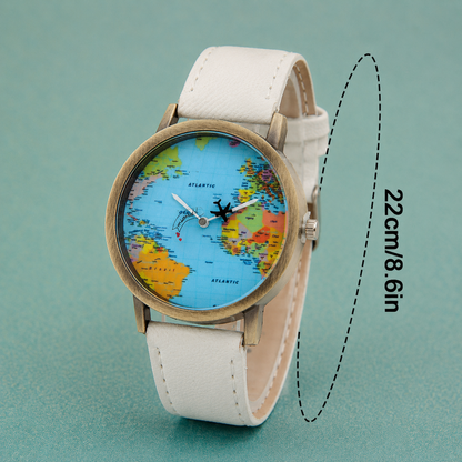 World Map Watch With Rotating Plane