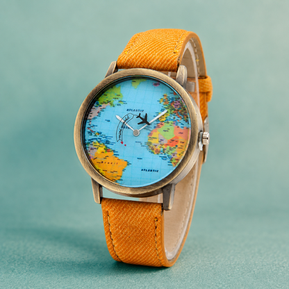 World Map Watch With Rotating Plane